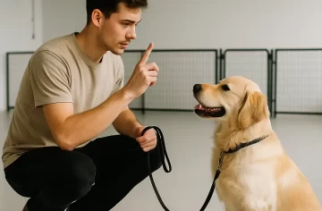 Adiestramiento canino individual en nuestro centro de Ciudad Real, joven trabajando órdenes básicas con su perro.